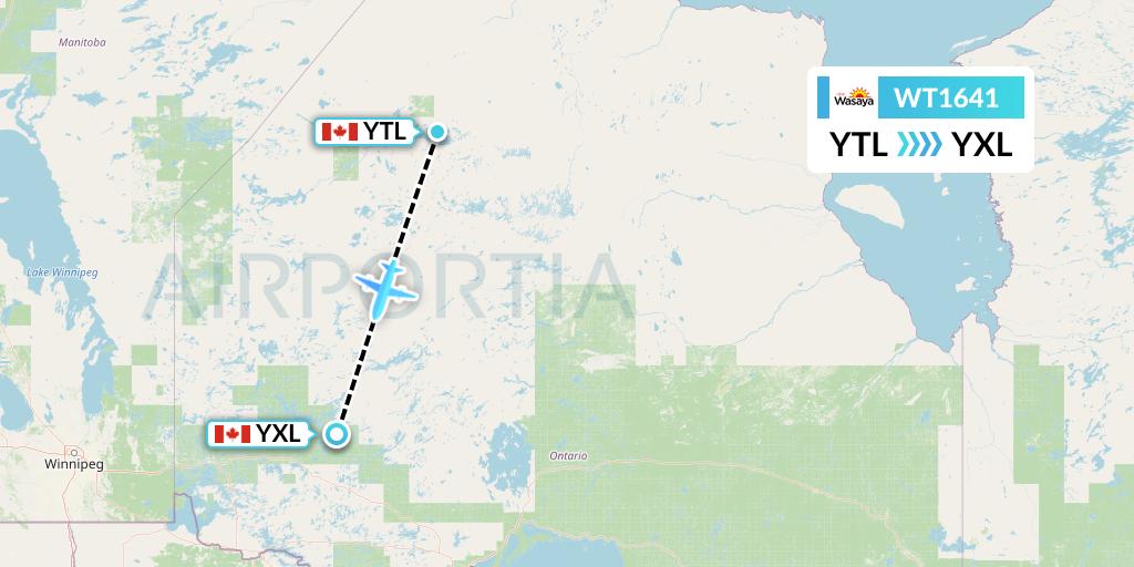 WT1641 Swiftair Flight Map: Big Trout to Sioux Lookout