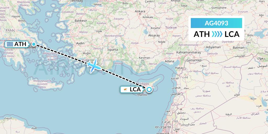 AG4093 Aruba Airlines Flight Map: Athens to Larnaca