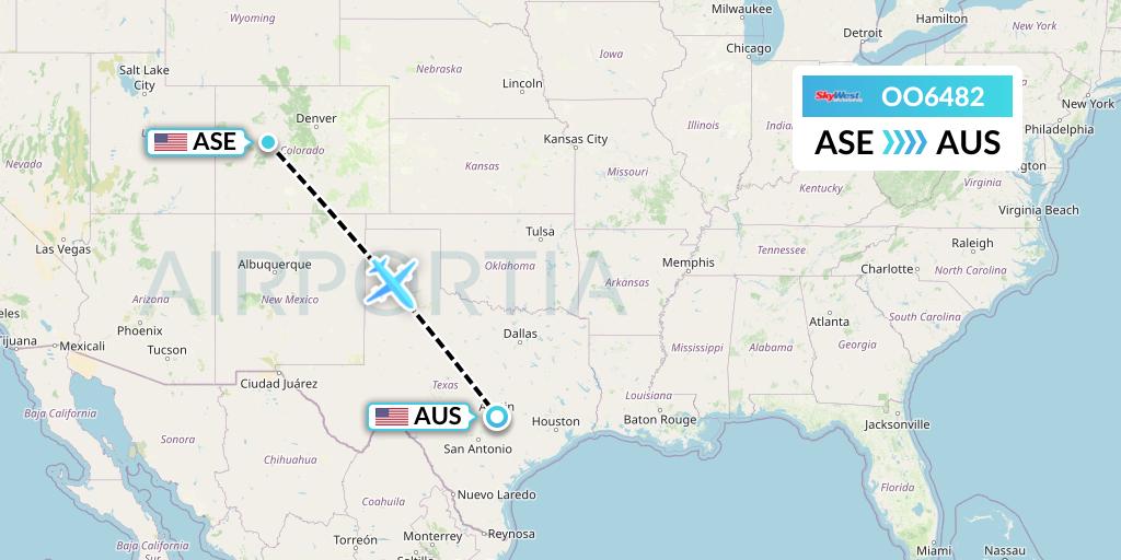 OO6482 SkyWest Airlines Flight Map: Aspen to Austin