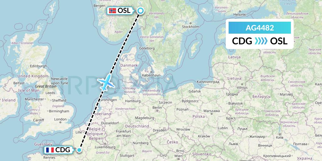 AG4482 Aruba Airlines Flight Map: Paris to Oslo