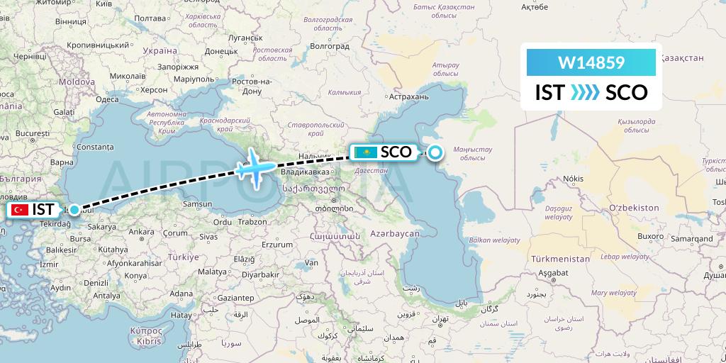 W14859 World Ticket Ltd Flight Map: Istanbul to Aktau