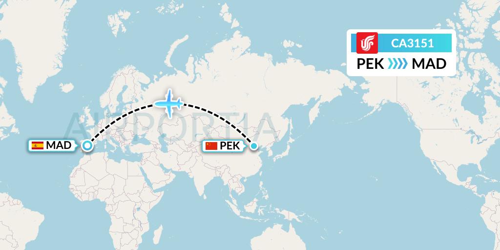 CA3151 Air China Flight Map: Beijing to Madrid