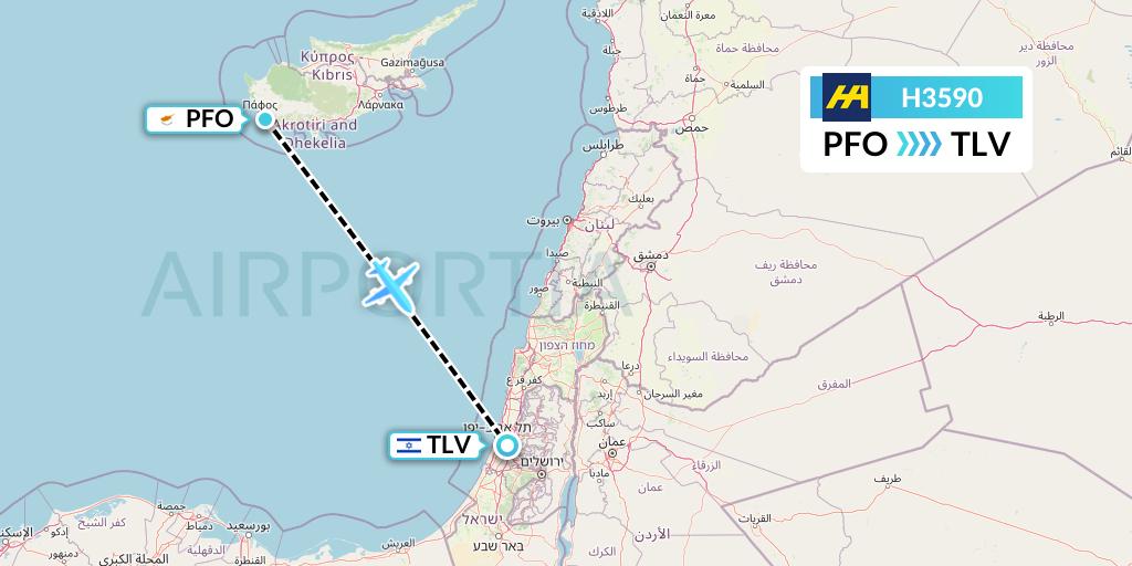 H3590 Harbour Air Flight Map: Pafos to Tel Aviv