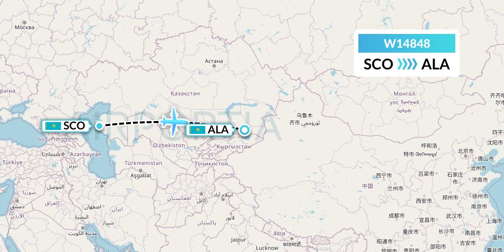 W14848 World Ticket Ltd Flight Map: Aktau to Almaty