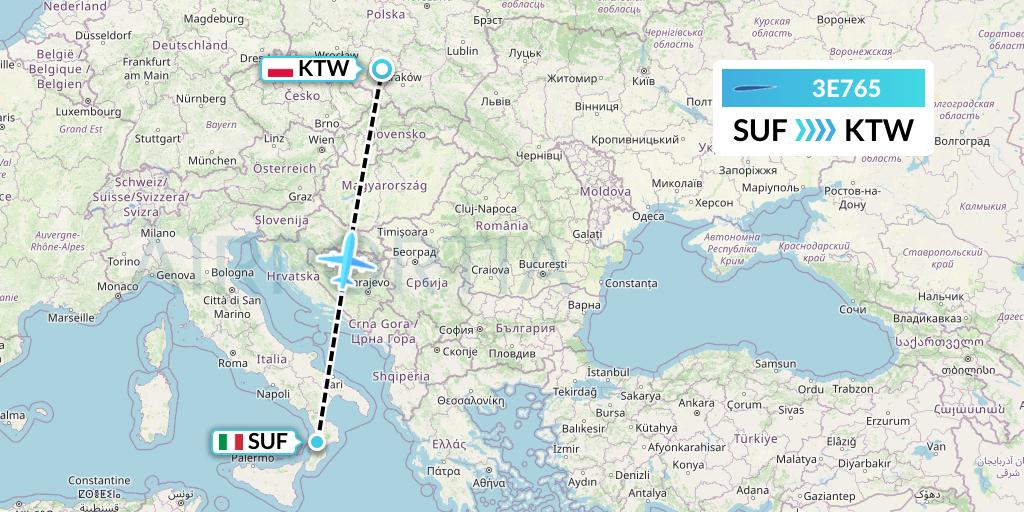 3E765 Air Choice One Flight Map: Lamezia Terme to Katowice