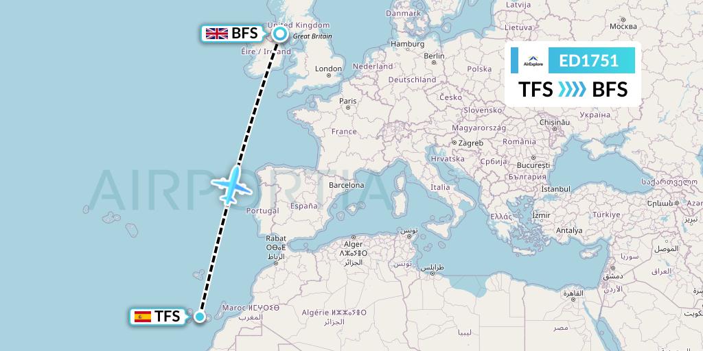 ED1751 AirExplore Flight Map: Tenerife to Belfast