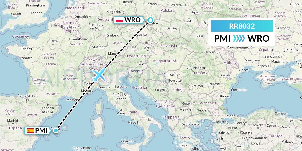 RR8032 Royal Air Force Flight Map: Palma de Mallorca to Wroclaw