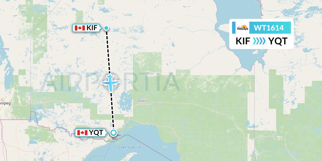WT1614 Swiftair Flight Map: Kingfisher Lake to Thunder Bay