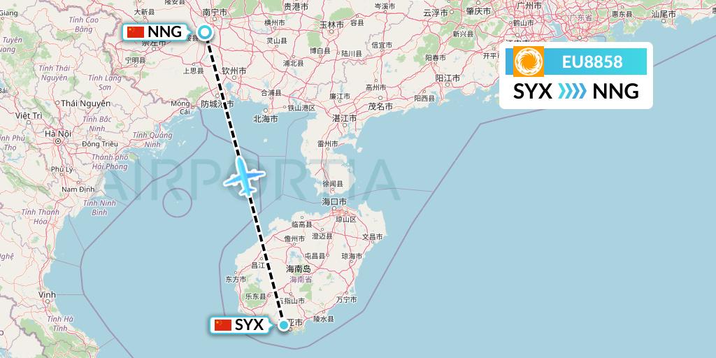 EU8858 Chengdu Airlines Flight Map: Sanya to Nanning