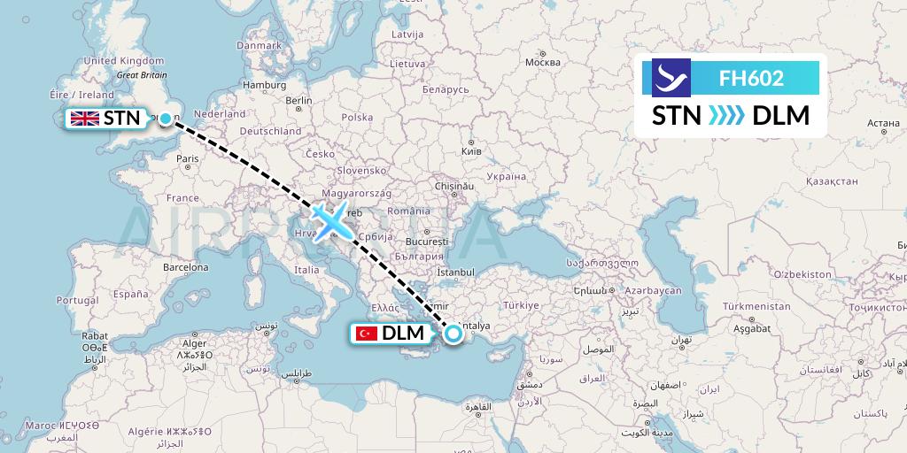FH602 Freebird Airlines Flight Map: London to Dalaman
