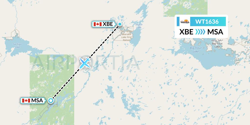 WT1636 Swiftair Flight Map: Bearskin Lake to Muskrat Dam