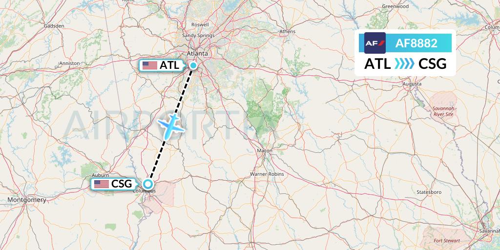 AF8882 Air France Flight Map: Atlanta to Columbus