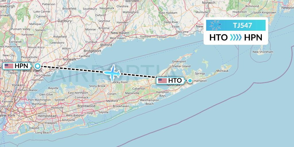 TJ547 Tradewind Aviation Flight Map: East Hampton to White Plains