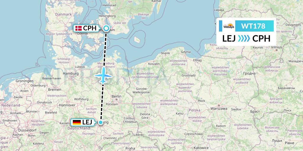 WT178 Swiftair Flight Map: Leipzig to Copenhagen