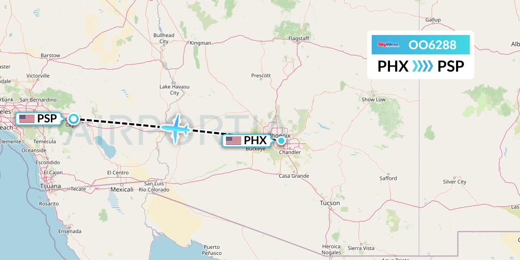 OO6288 SkyWest Airlines Flight Map: Phoenix to Palm Springs