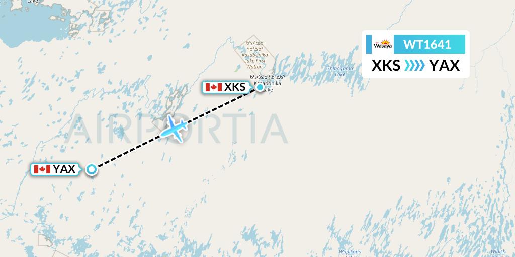 WT1641 Swiftair Flight Map: Kasabonika to Wapekeka