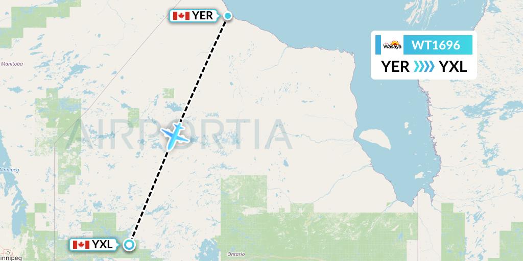 WT1696 Swiftair Flight Map: Fort Severn to Sioux Lookout