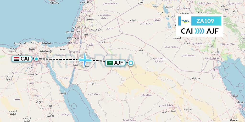 ZA109 Sky Angkor Airlines Flight Map: Cairo to Sakaka