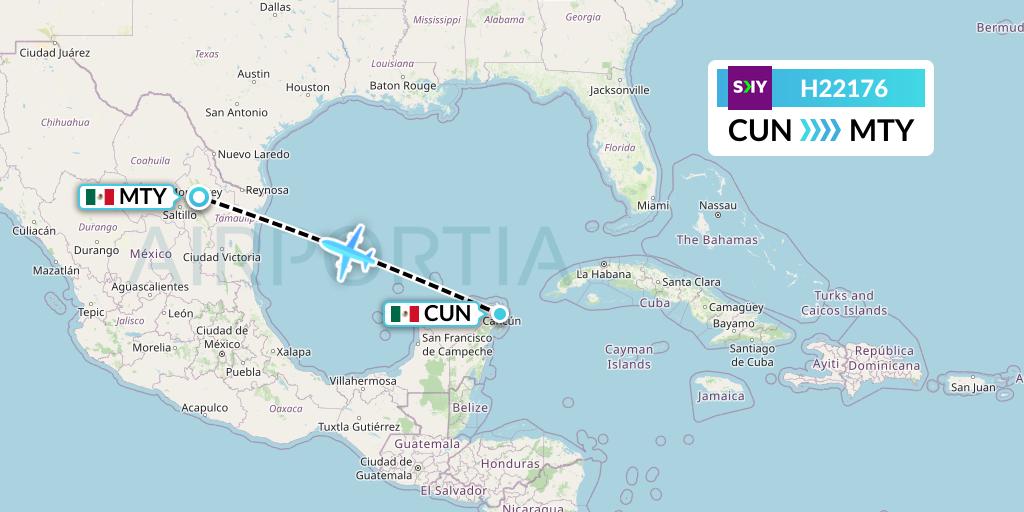 H22176 Sky Airline Flight Map: Cancun to Monterrey