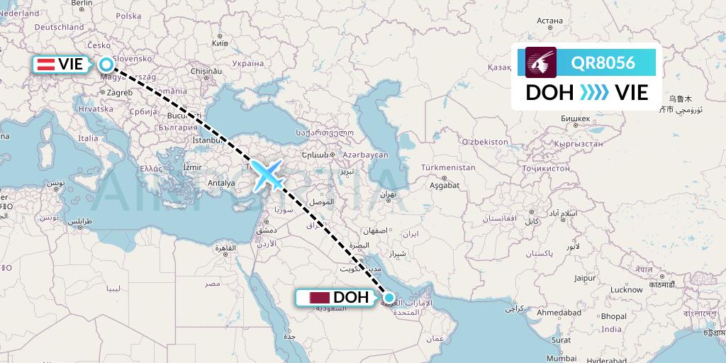 QR8056 Qatar Airways Flight Map: Doha to Vienna