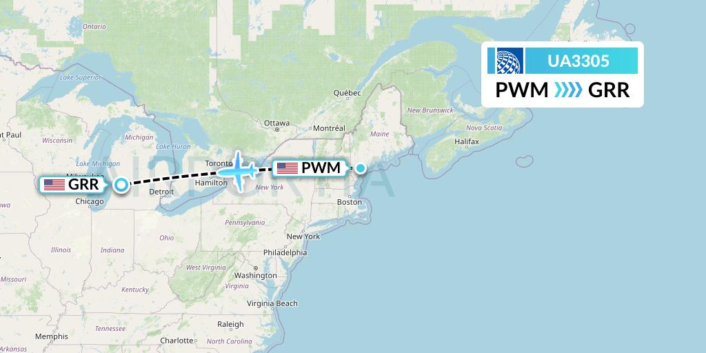 UA3305 United Airlines Flight Map: Portland to Grand Rapids