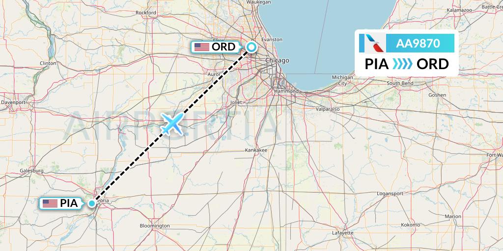 AA9870 American Airlines Flight Map: Peoria to Chicago