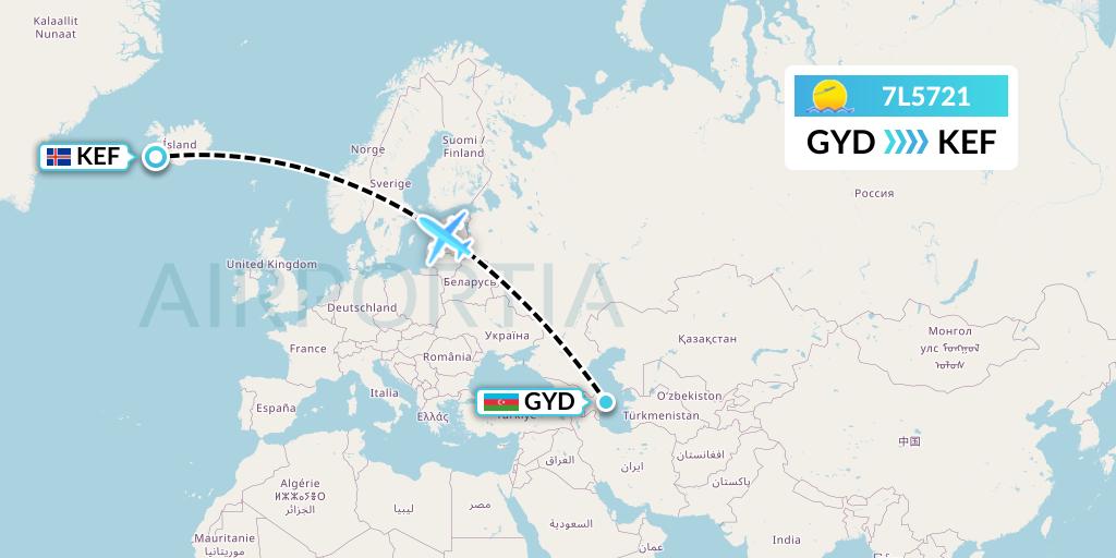 7L5721 Silk Way West Airlines Flight Map: Baku to Reykjavik