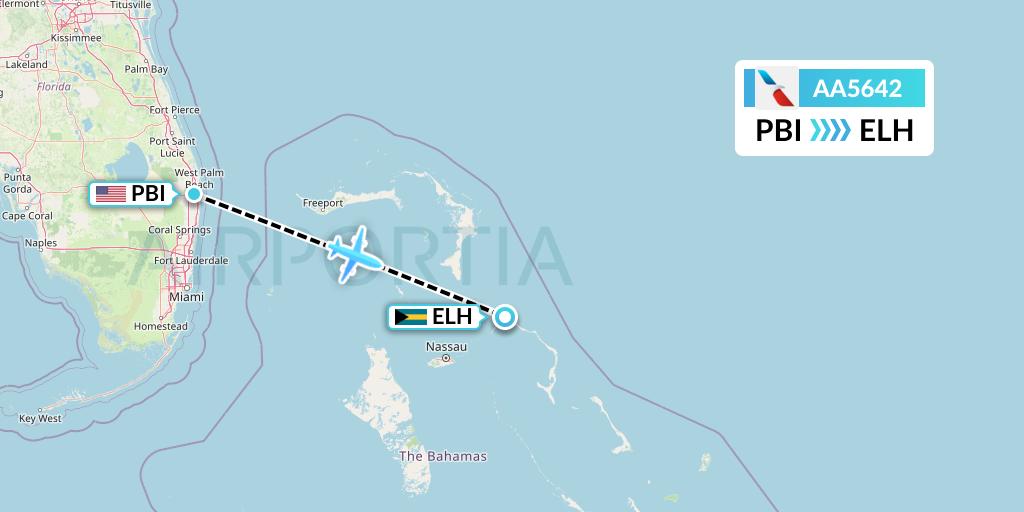 AA5642 American Airlines Flight Map: West Palm Beach to North Eleuthera