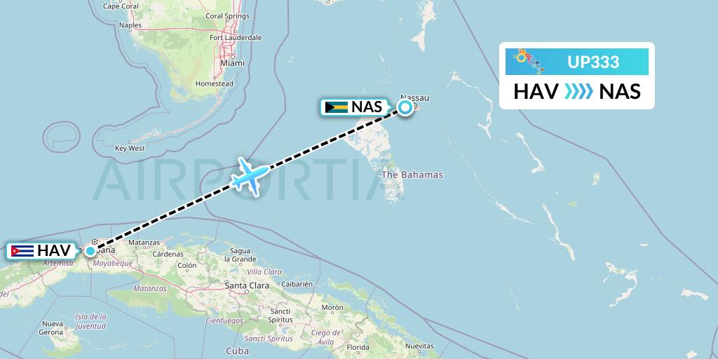 UP333 Bahamasair Flight Map: Havana to Nassau