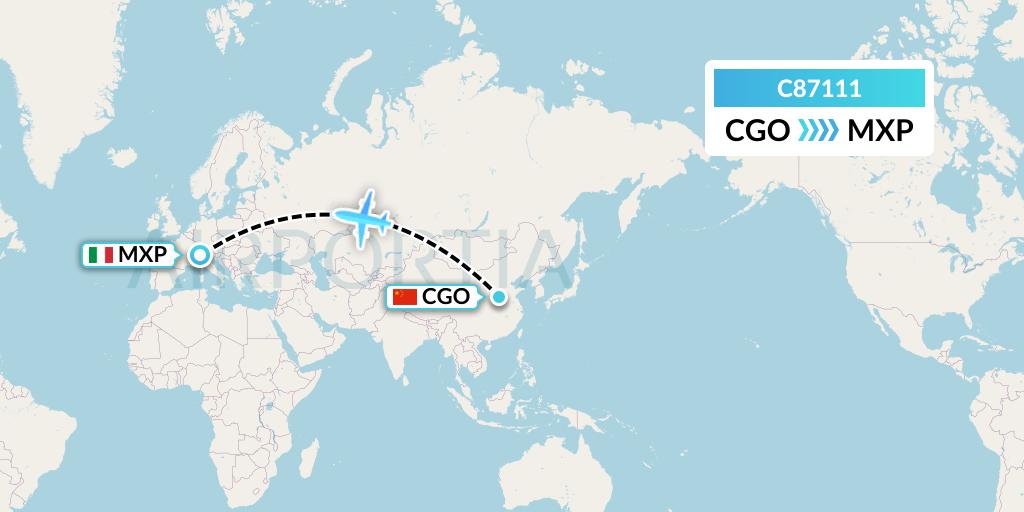 C87111 Cronos Airlines Flight Map: Zhengzhou to Milan