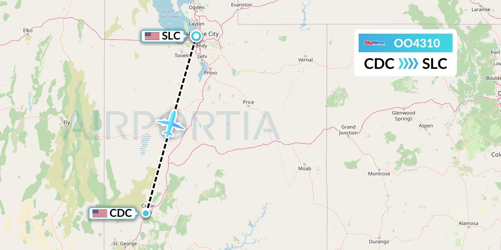 OO4310 SkyWest Airlines Flight Map: Cedar City to Salt Lake City