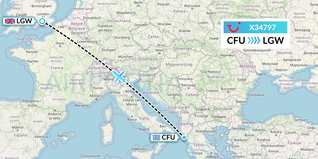 X34797 TUI fly Germany Flight Map: Corfu to London
