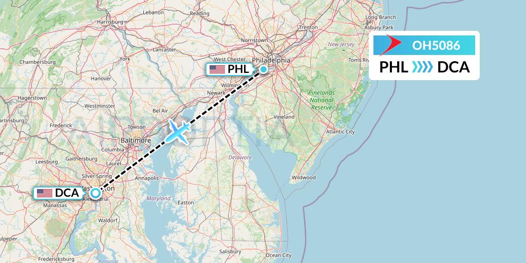 OH5086 PSA Airlines Flight Map: Philadelphia to Washington