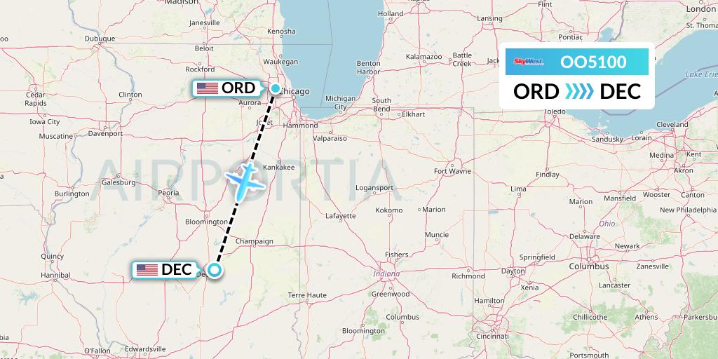 OO5100 SkyWest Airlines Flight Map: Chicago to Decatur