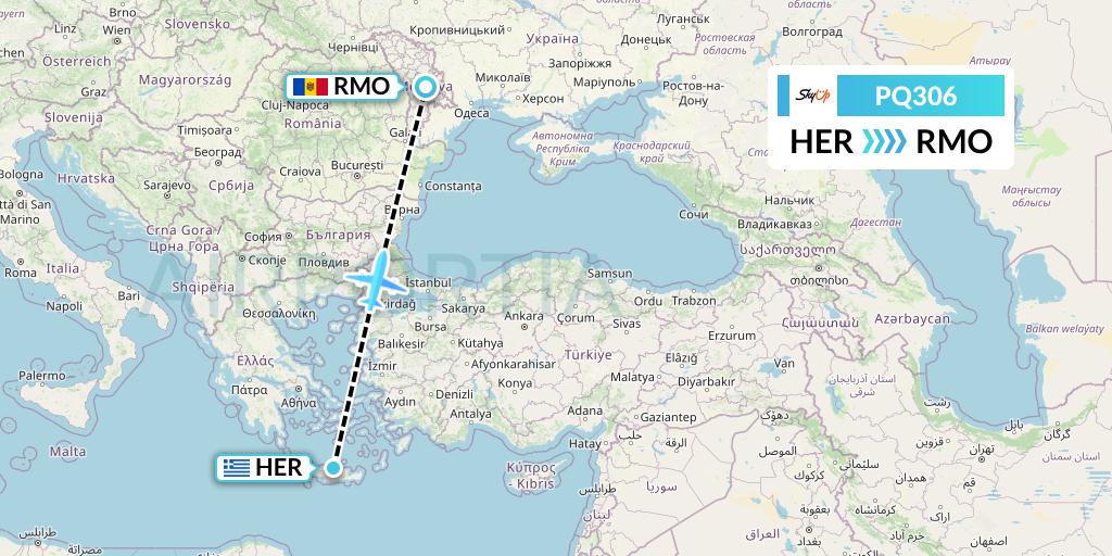 PQ306 SkyUp Airlines Flight Map: Heraklion to Chisinau