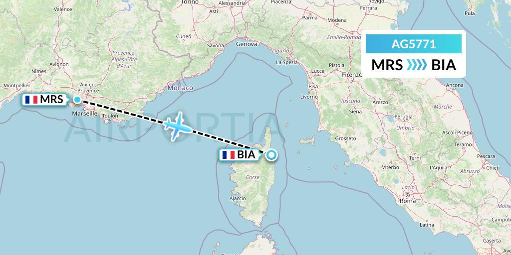 AG5771 Aruba Airlines Flight Map: Marseille to Bastia