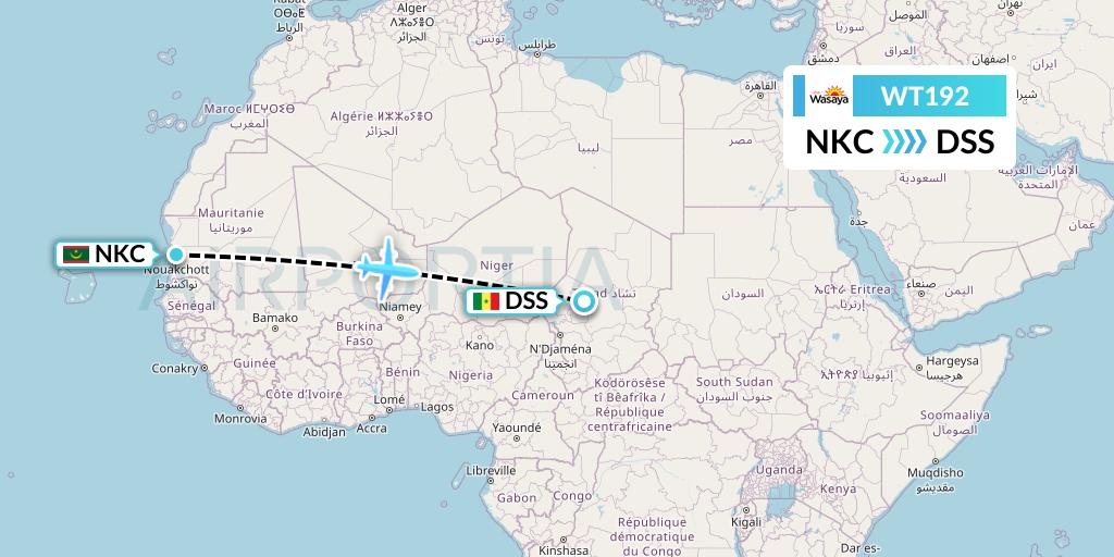WT192 Swiftair Flight Map: Nouakchott to Dakar