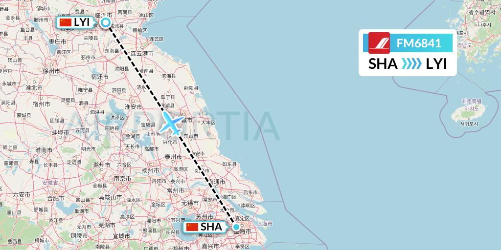 FM6841 Shanghai Airlines Flight Map: Shanghai to Linyi