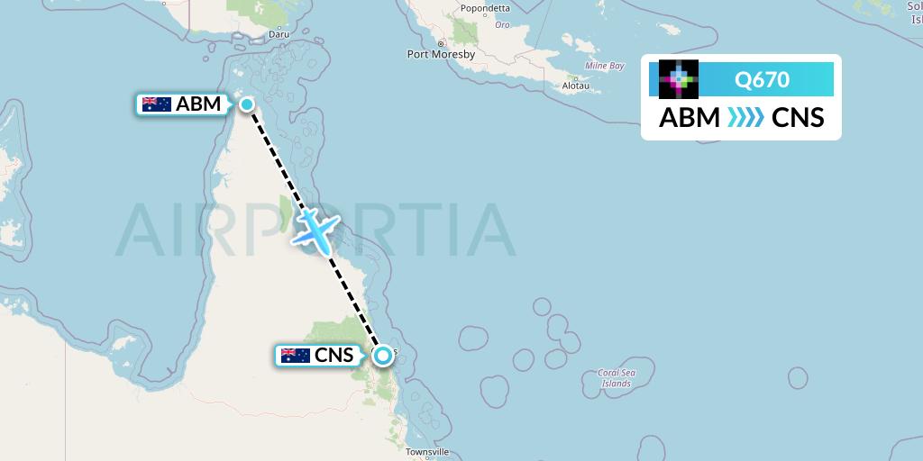 Q670 Volaris Costa Rica Flight Map: Bamaga to Cairns