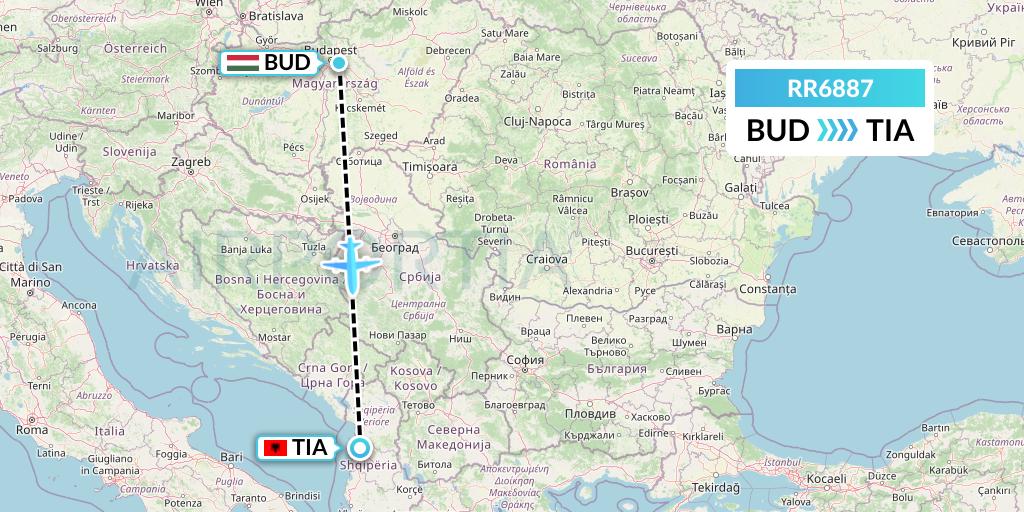 RR6887 Royal Air Force Flight Map: Budapest to Tirana
