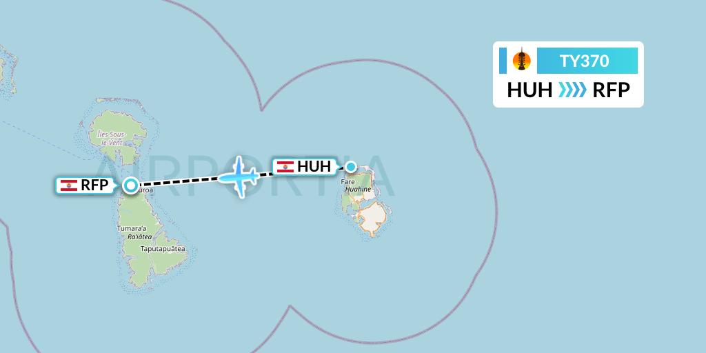 TY370 Air Caledonie Flight Map: Huahine to Raiatea