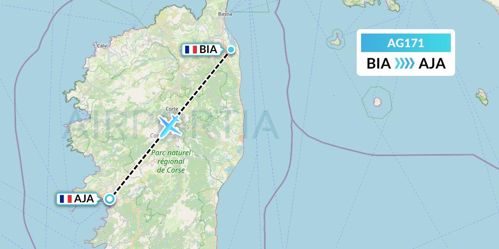 AG171 Aruba Airlines Flight Map: Bastia to Ajaccio