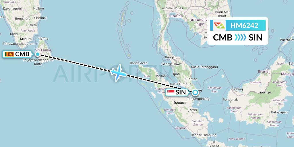 HM6242 Air Seychelles Flight Map: Colombo to Singapore
