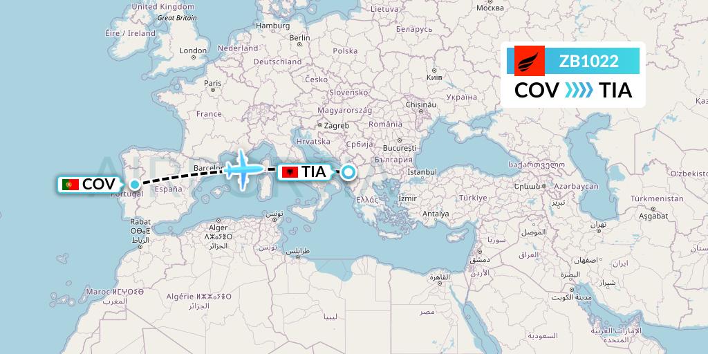 ZB1022 Air Albania Flight Map: Portugal to Tirana