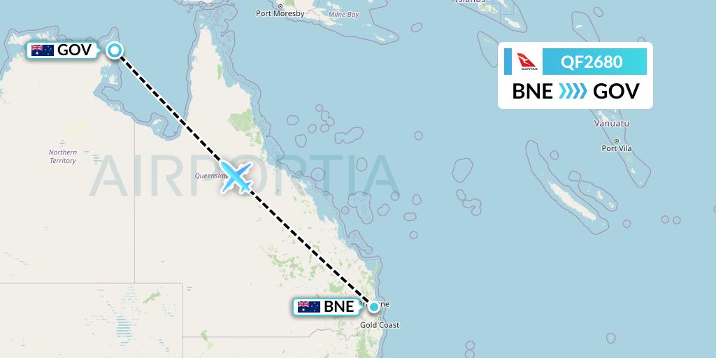 QF2680 Qantas Flight Map: Brisbane to Gove
