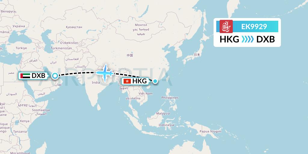 EK9929 Emirates Flight Map: Hong Kong to Dubai