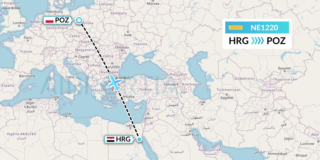 NE1220 Nesma Airlines Flight Map: Hurghada to Poznan