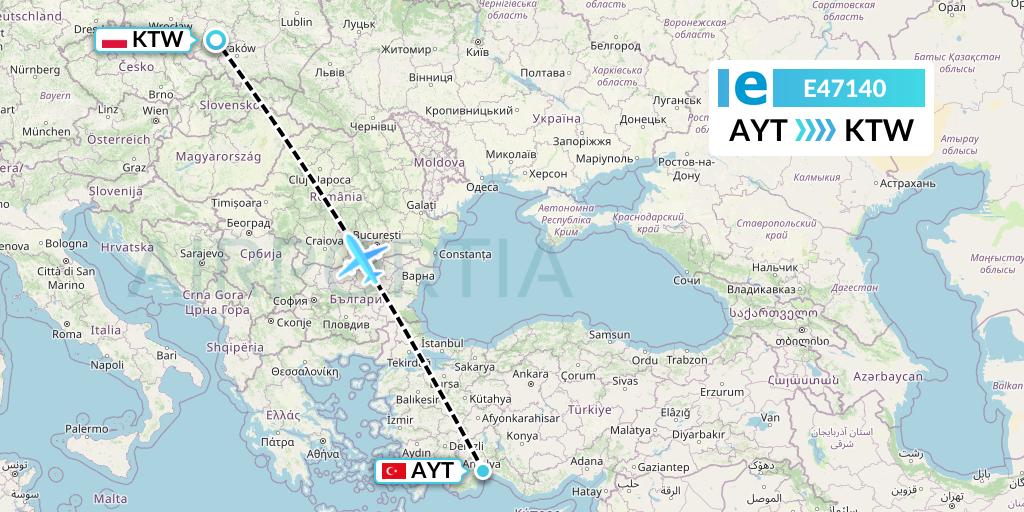 E47140 Estelar Latinoamerica C.A. Flight Map: Antalya to Katowice