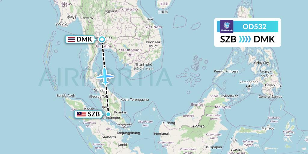 OD532 Batik Air Malaysia Flight Map: Kuala Lumpur to Bangkok