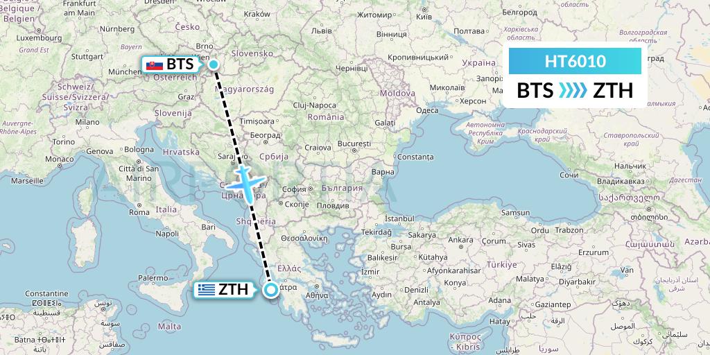 HT6010 Ningxia Cargo Airlines CO.,LTD Flight Map: Bratislava to Zakynthos